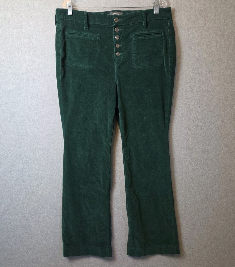 Torrid Green Slim Boot Corduroy High Rise Button Fly Jeans Women's 16R Stretch